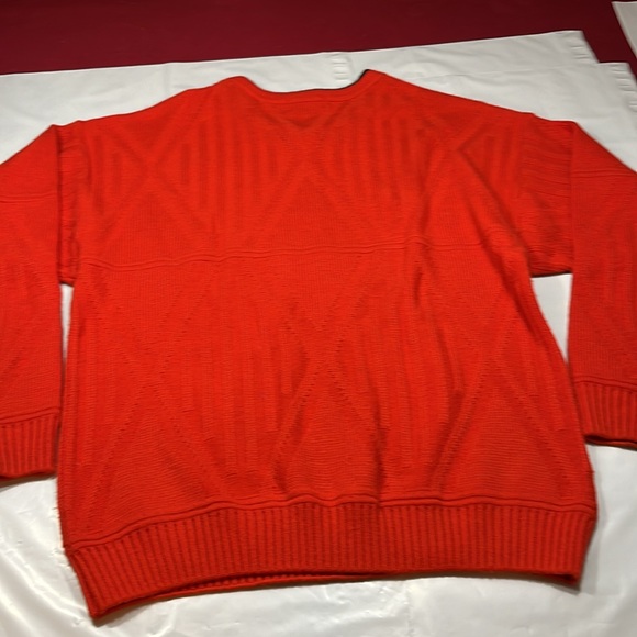 Vintage bright ORANGE 70s Sweater mens XL 3D Acrylic Wool Black RARE geometric - Picture 16 of 16